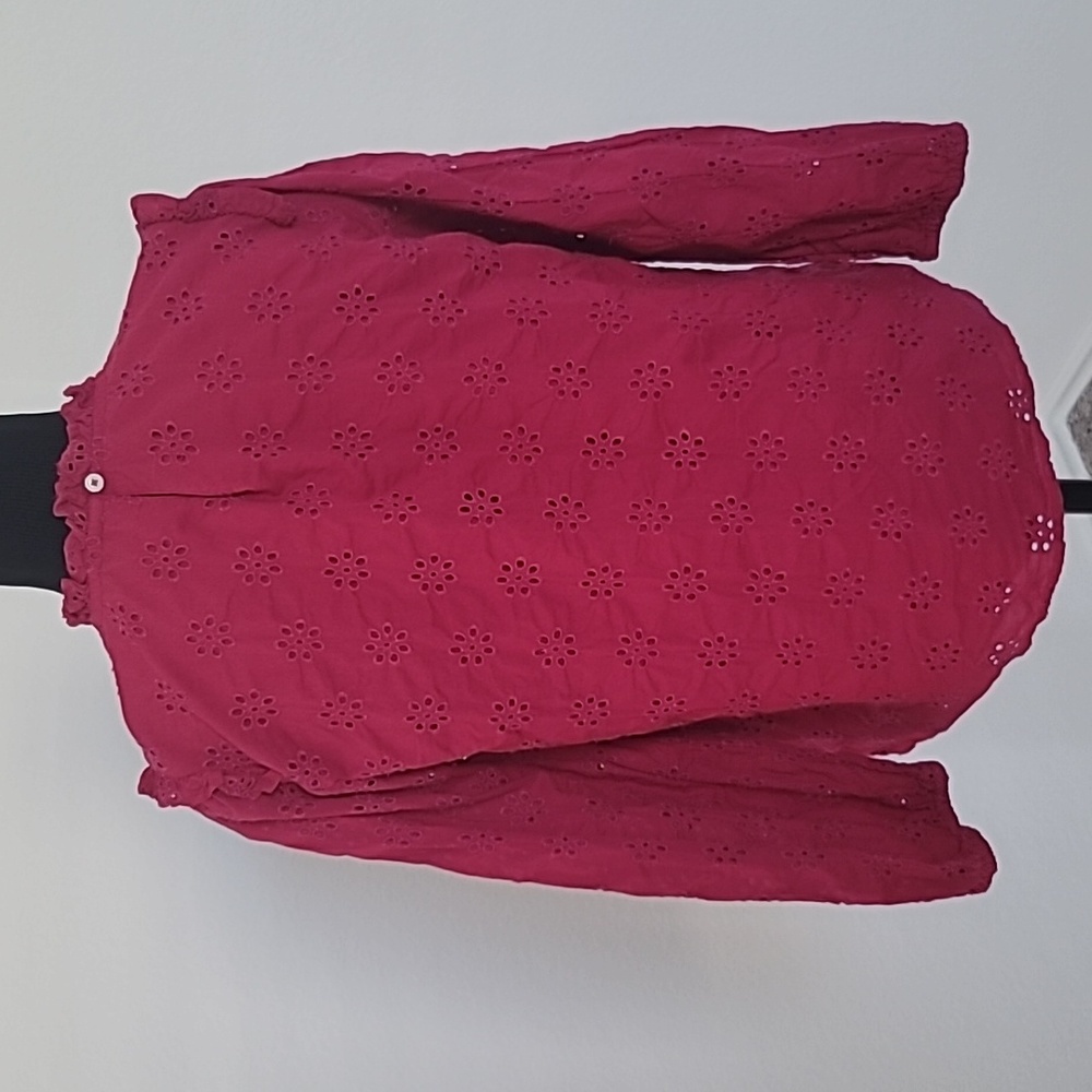 J. Crew long-sleeved eyelet ruffle xsmall shirt in berry. - Picture 2 of 3